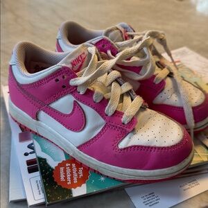 Nike Kids Dunk Low in Pink and White size 12C